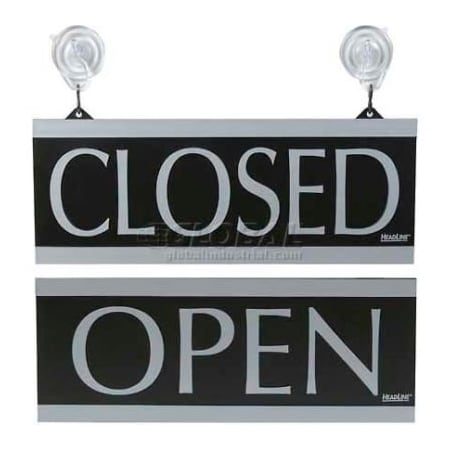 U.S. Stamp & Sign Open/Closed Sign, W/Suction Cups, 5" X 13", Black/Silver 4246